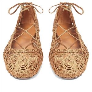 Aquazzura Kya embroidery and Napa flats -bronze